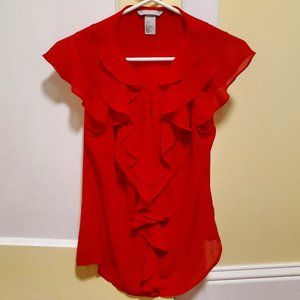 H&M Red Ruffle Sleeveless Shirt